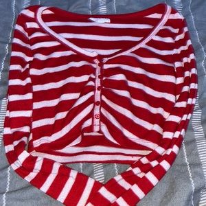 pink and red striped top